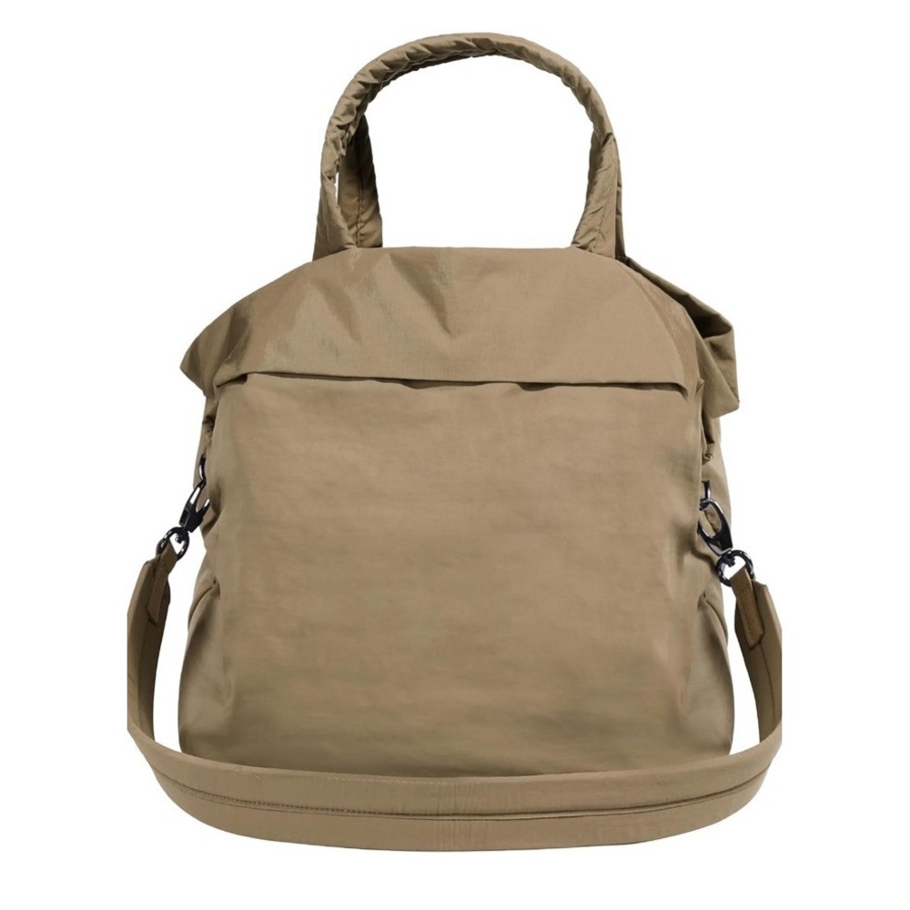15in Laptop Tote Bag Beige Nylon Solid Water Resistant Adjustable Strap w/ Strap